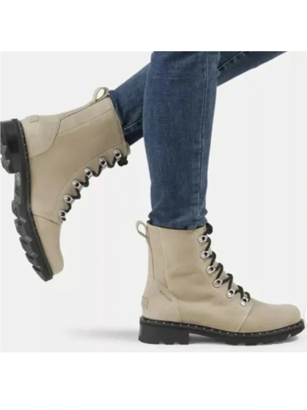 SOREL Lennox Lace Waterproof Suede Combat Moto Lug Boots Sandy Tan 7.5